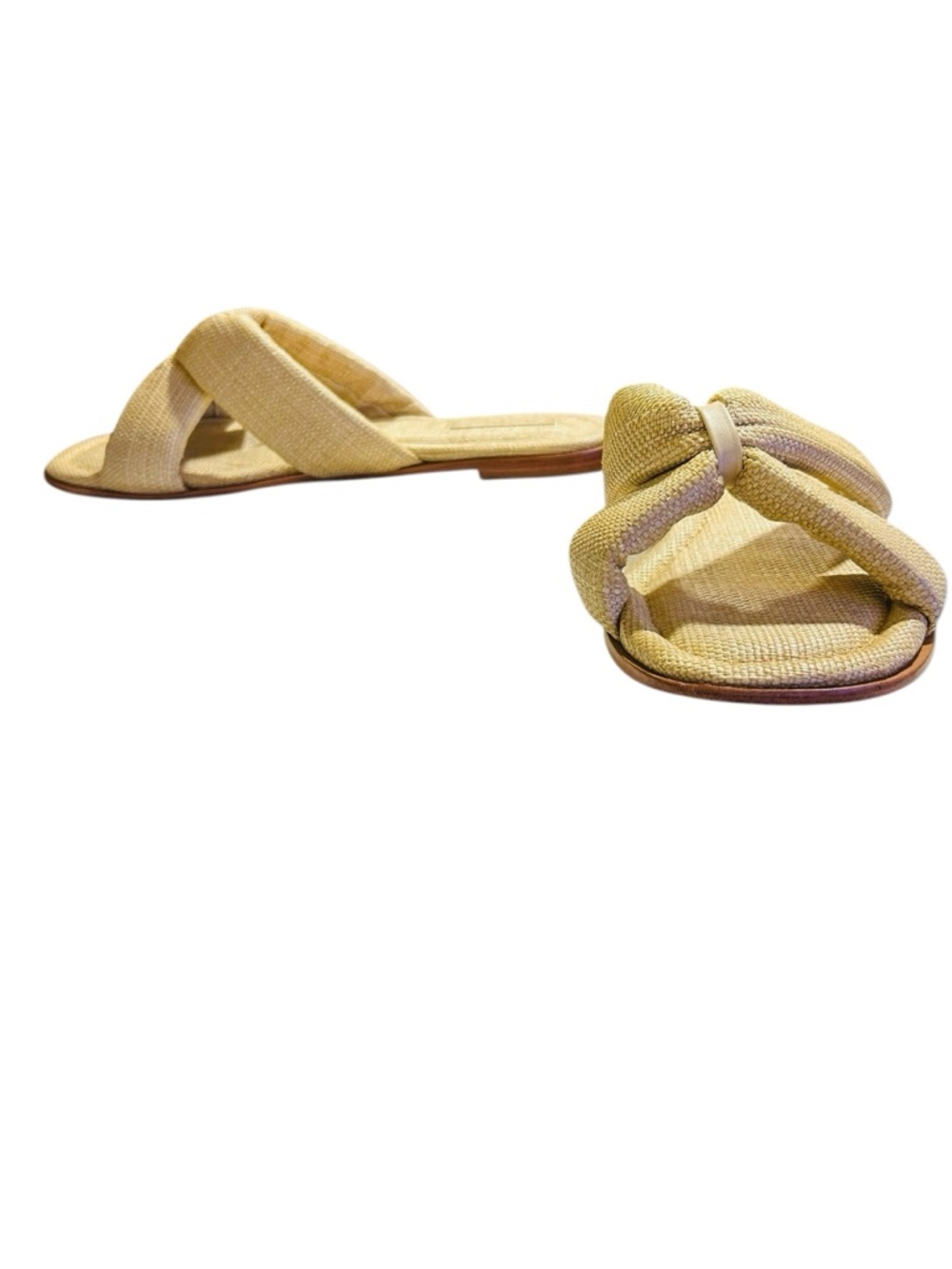 Schutz Fairy Flat Sandals Eggshell Canvas Crisscross Square Toe Slip-On Size 9.5 - Picture 4 of 6